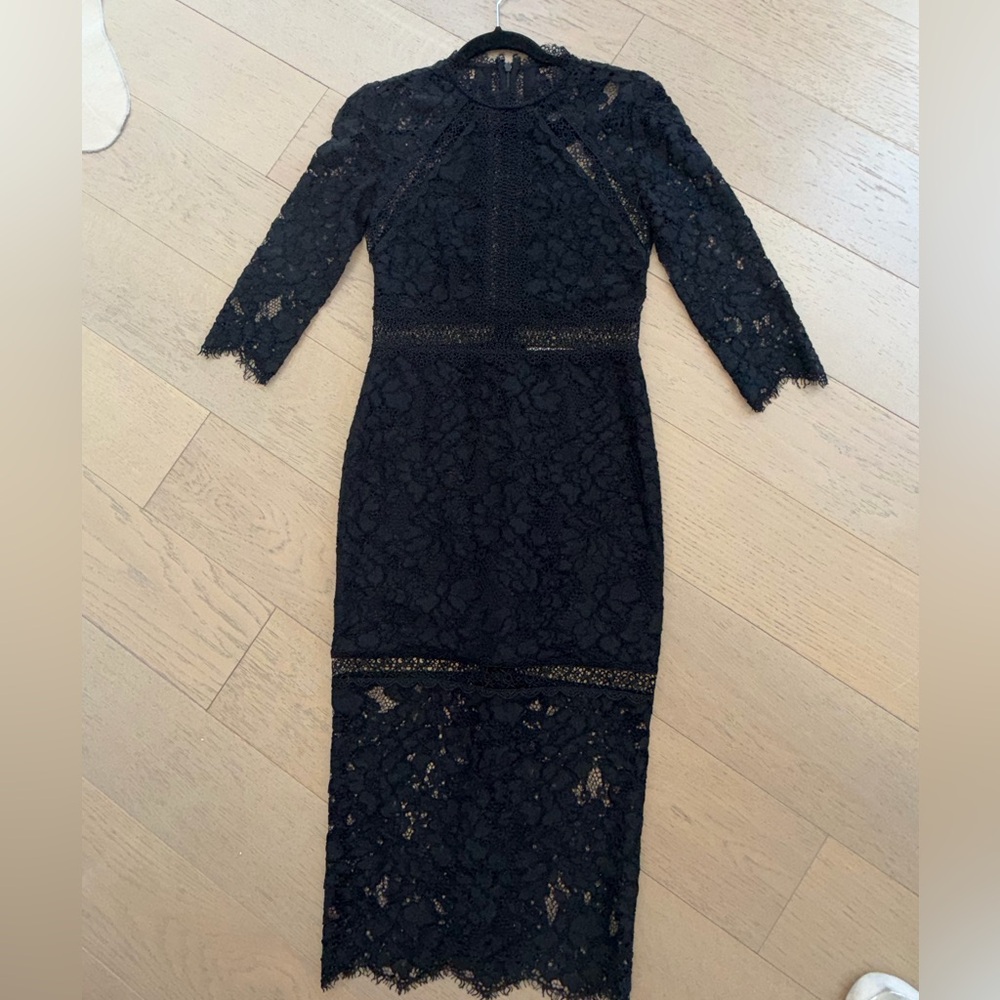 Alexis Black Lace Long Sleeve Midi Dress